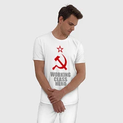 Пижама хлопковая мужская Working class hero, цвет: белый — фото 2