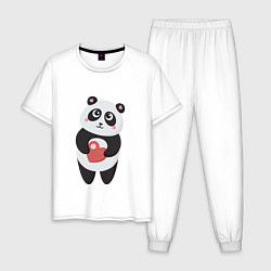 Пижама хлопковая мужская Панда с сердечком, цвет: белый