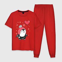Пижама хлопковая мужская Пингвин с шариком, цвет: красный