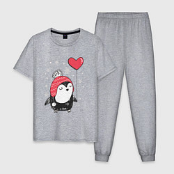Пижама хлопковая мужская Пингвин с шариком, цвет: меланж