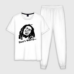 Пижама хлопковая мужская Bob Marley: Don't worry, цвет: белый