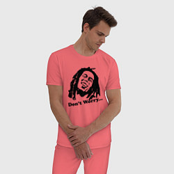 Пижама хлопковая мужская Bob Marley: Don't worry, цвет: коралловый — фото 2
