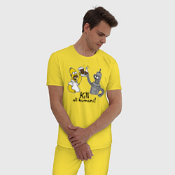 Пижама хлопковая мужская Kill all humans, цвет: желтый — фото 2