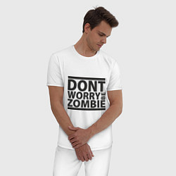 Пижама хлопковая мужская Dont worry be zombie, цвет: белый — фото 2