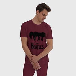 Пижама хлопковая мужская The Beatles: Faces, цвет: меланж-бордовый — фото 2