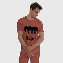 Пижама хлопковая мужская The Beatles: Faces, цвет: кирпичный — фото 2