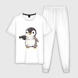 Пижама хлопковая мужская Пингвин с пистолетом, цвет: белый
