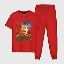 Пижама хлопковая мужская Сталин: полигоны, цвет: красный