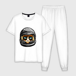 Пижама хлопковая мужская Кот космонавт, цвет: белый