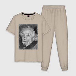 Пижама хлопковая мужская Энштейн дурачится, цвет: миндальный
