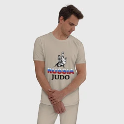 Пижама хлопковая мужская Russia judo, цвет: миндальный — фото 2