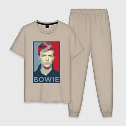 Пижама хлопковая мужская Bowie Poster, цвет: миндальный