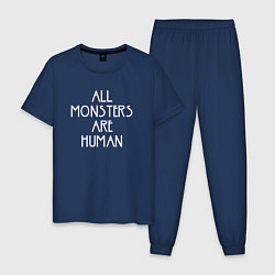 Пижама хлопковая мужская All Monsters Are Human, цвет: тёмно-синий