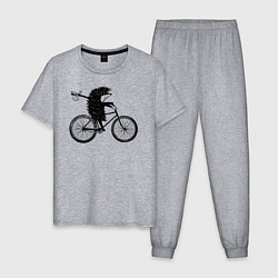 Пижама хлопковая мужская Ежик на велосипеде цвета меланж — фото 1