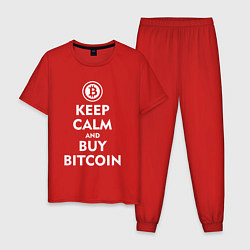 Пижама хлопковая мужская Keep Calm & Buy Bitcoin, цвет: красный
