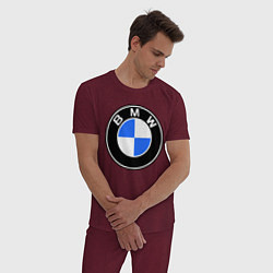 Пижама хлопковая мужская Logo BMW, цвет: меланж-бордовый — фото 2