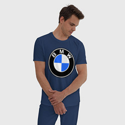 Пижама хлопковая мужская Logo BMW, цвет: тёмно-синий — фото 2