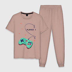 Пижама хлопковая мужская Perfect Team: Player 2, цвет: пыльно-розовый