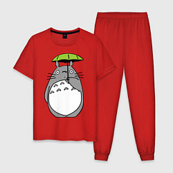Пижама хлопковая мужская Totoro с зонтом, цвет: красный