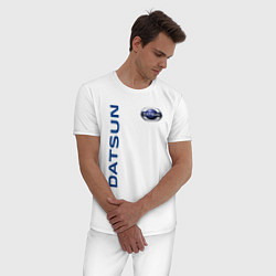 Пижама хлопковая мужская Datsun логотип с эмблемой, цвет: белый — фото 2