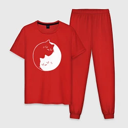 Пижама хлопковая мужская Котики Инь Янь, цвет: красный