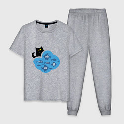 Пижама хлопковая мужская Кот программиста, цвет: меланж