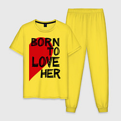 Пижама хлопковая мужская Born to love her, цвет: желтый