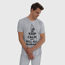Пижама хлопковая мужская Keep Calm & Kill All Humans, цвет: меланж — фото 2