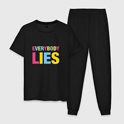 Пижама хлопковая мужская Everybody Lies, цвет: черный