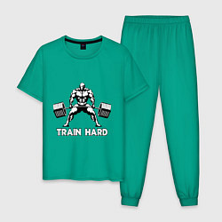 Пижама хлопковая мужская Train hard тренируйся усердно, цвет: зеленый