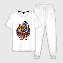 Пижама хлопковая мужская Хитрый индеец, цвет: белый