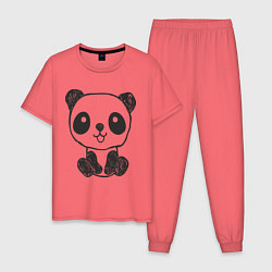 Пижама хлопковая мужская Малыш панда, цвет: коралловый