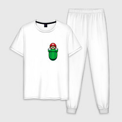 Пижама хлопковая мужская Марио в кармане, цвет: белый