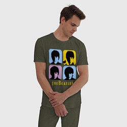 Пижама хлопковая мужская The Beatles: pop-art, цвет: меланж-хаки — фото 2