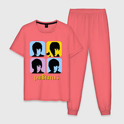 Пижама хлопковая мужская The Beatles: pop-art, цвет: коралловый