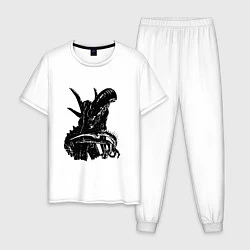 Пижама хлопковая мужская Black Alien, цвет: белый