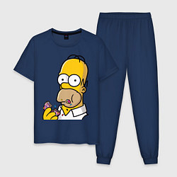 Пижама хлопковая мужская Гомер с Пончиком цвета тёмно-синий — фото 1