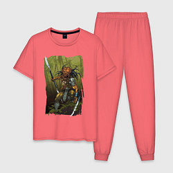 Пижама хлопковая мужская Ярость хищника, цвет: коралловый