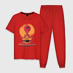 Пижама хлопковая мужская Медитация пришельца, цвет: красный
