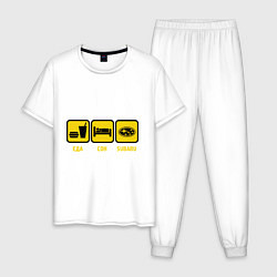 Пижама хлопковая мужская Еда, сон и Subaru, цвет: белый