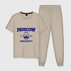 Пижама хлопковая мужская MGU Moscow University, цвет: миндальный