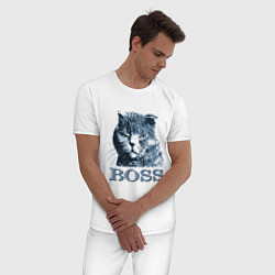 Пижама хлопковая мужская Boss cat, цвет: белый — фото 2