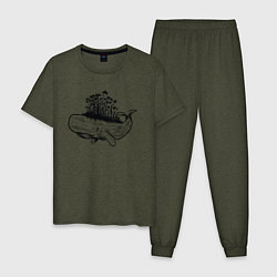 Пижама хлопковая мужская Whale forest, цвет: меланж-хаки