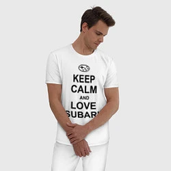 Пижама хлопковая мужская Keep Calm & Love Subaru, цвет: белый — фото 2