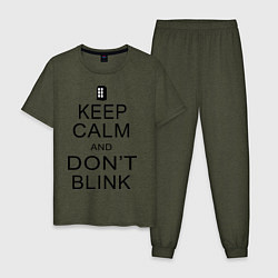 Пижама хлопковая мужская Keep Calm & Don't Blink, цвет: меланж-хаки