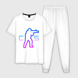 Пижама хлопковая мужская CS - логотип с бойцом, цвет: белый