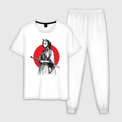 Пижама хлопковая мужская Самурай на страже, цвет: белый