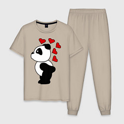 Пижама хлопковая мужская Поцелуй панды: для него, цвет: миндальный