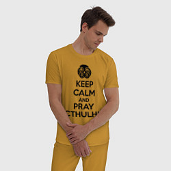Пижама хлопковая мужская Keep Calm & Pray Cthulhu, цвет: горчичный — фото 2