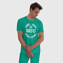 Пижама хлопковая мужская MSU, цвет: зеленый — фото 2